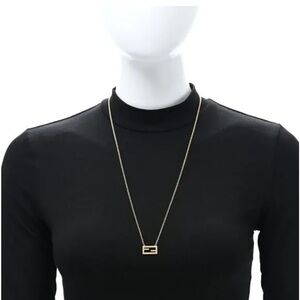 FENDI NIB BAGUETTE FF LOGO GOLD TONE PENDANT NECKLACE NEW IN BOX